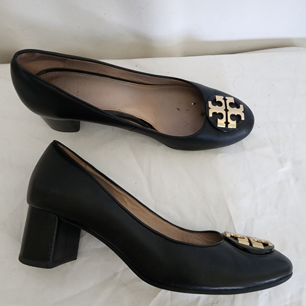 Tory Burch Janey Leather Logo Pumps Size 7.5 Black